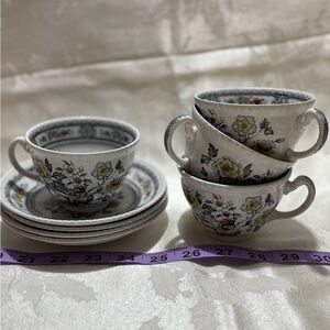 Vintage Set of 4 Cups and Saucers Wood and Sons “Dorcet” Collection